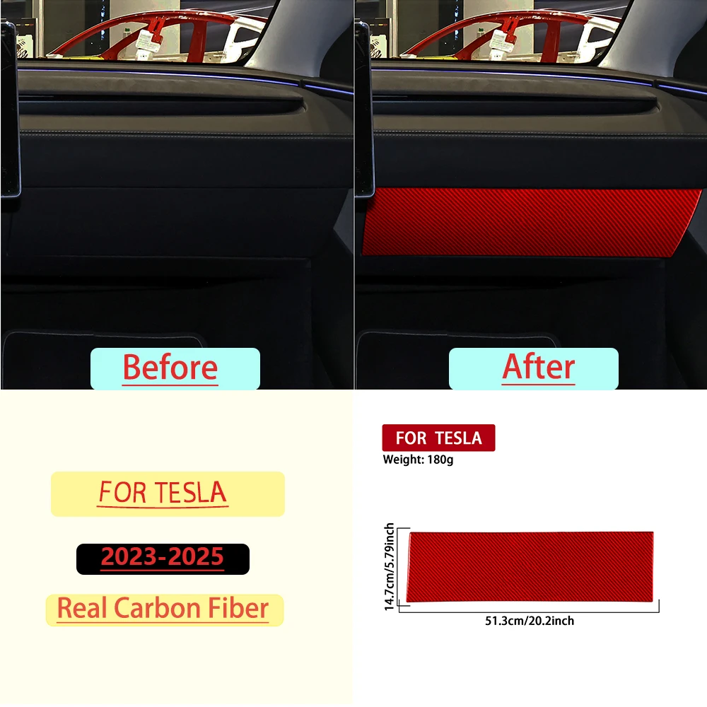 For Tesla Y 2023—2025 Car Co-pilot Storage Box Panel Trim Real Soft Carbon Fiber Interior Car Accessories Decoration Stickers
