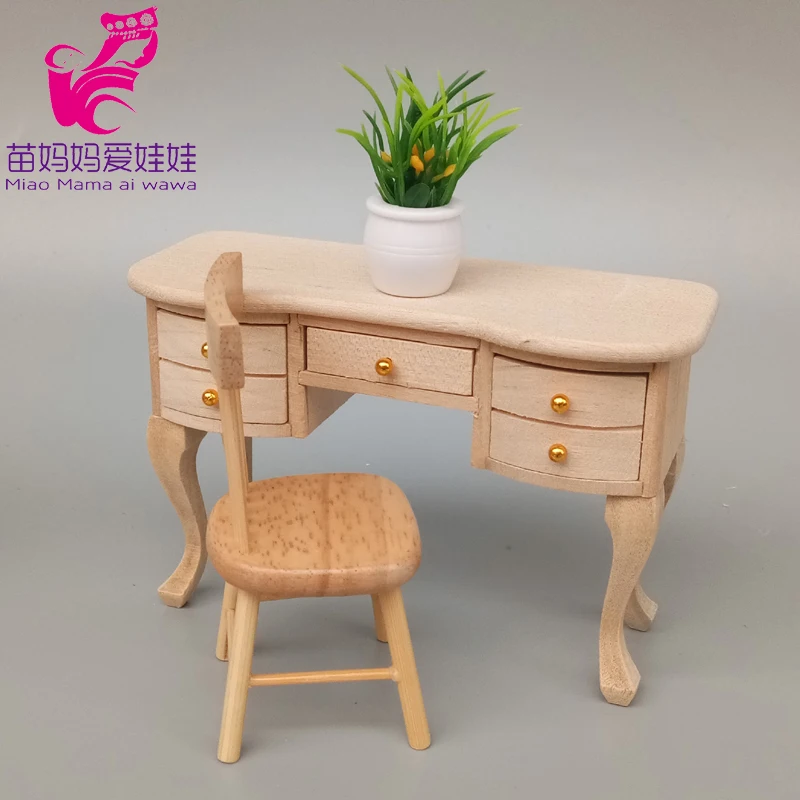 1: 12 tavolino per mobili per case delle bambole tavolino semicircolare in legno Mini giocattoli per bambole mobili per la casa