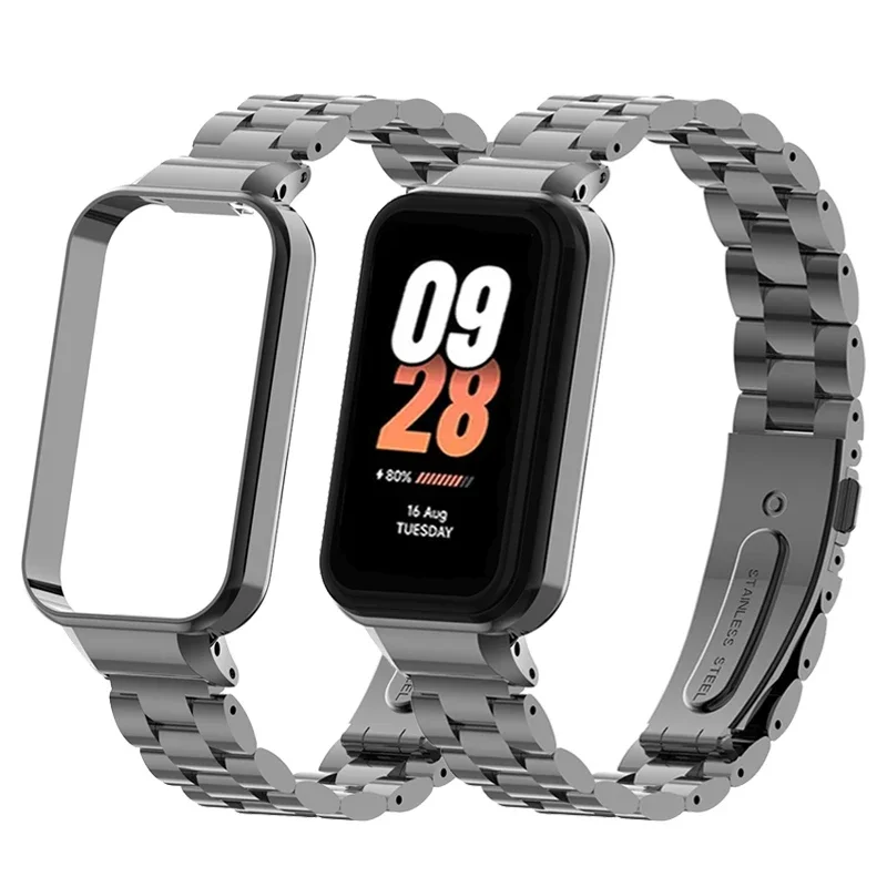 حزام حماية لـ Xiaomi Mi Band 8 Active سوار ساعة من الفولاذ المقاوم للصدأ لـ mi band 8 غطاء حماية لسوار معدني نشط