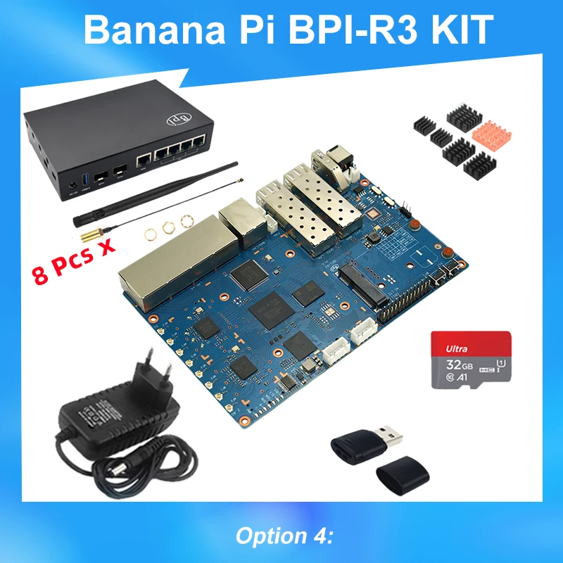 Banaan Pi BPI-R3 Kit Mediatek Mt7986 2Gb Ram 8G Emmc 5gbe Network Sfp 2.5gbe Openwrt Soft Router Board Met Behuizing Voeding