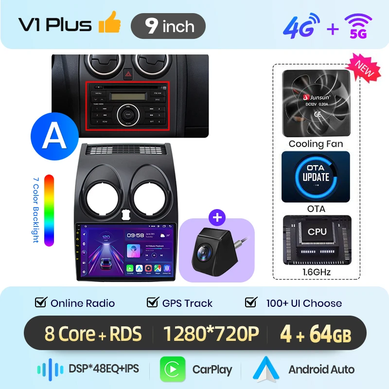Junsun 9 inch Android 15 autoradio voor Nissan Qashqai J10 2006-2013 draadloos voor Apple CarPlay Auto IPS scherm stereo multimediaspeler automotive slimme intelligente systemen 2 Din autoradio head