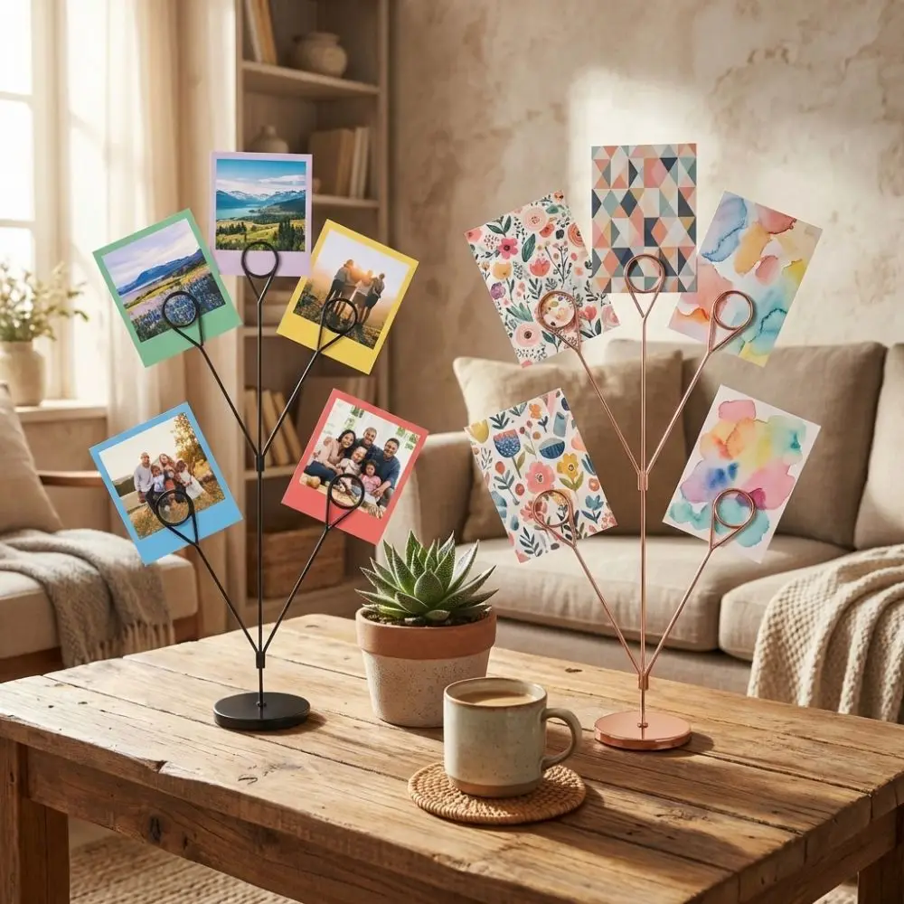 Desk Organizer 5-Branch Photo Holder Metal Picture Holder Metal Seat Clamp Romantic Vertical Display Stand Wedding Table