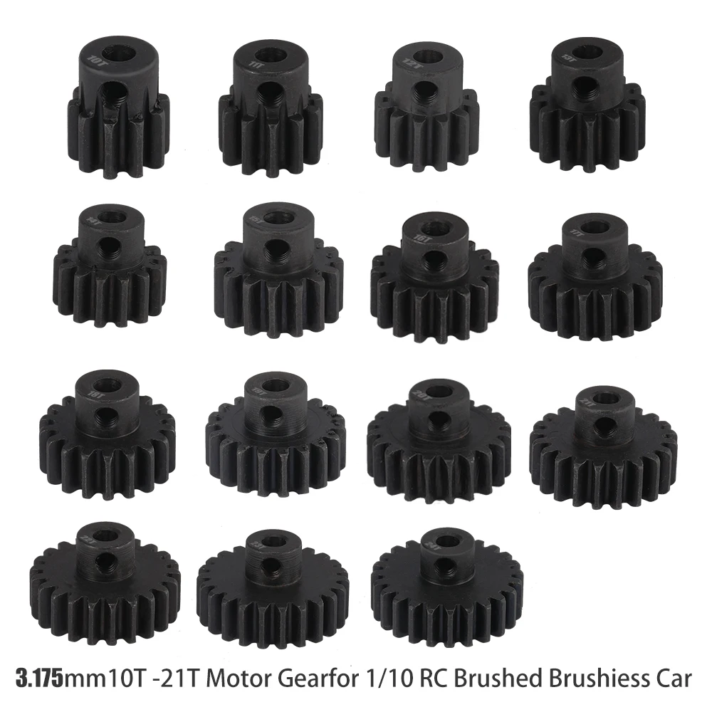 Aço temperado pinhão de metal para RC Car, Motor Gear, M0.8, 3.175mm, 10T, 11T, 12T, 13T, 14T, 15T, 16T, 17T, 18T, 19T, 20T, 21T