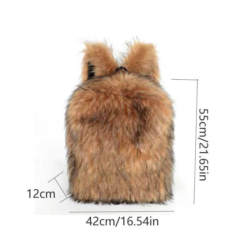 Neuer Kunstfell-Rucksack mit großem Fassungsvermögen, Unisex, Herbst-Winter-Reisetasche, Plüsch-Umhängetasche, supergroßer Rucksack aus weichem Stoff, Unisex – Detail 1