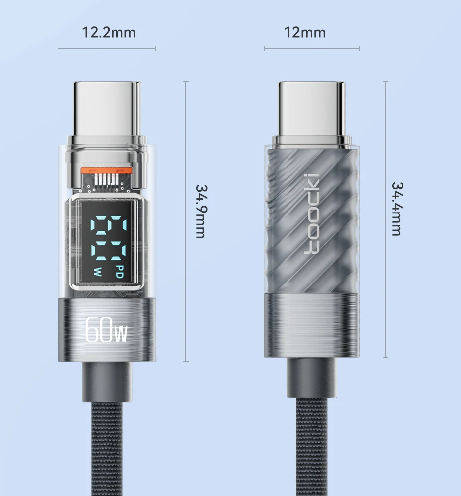 Toocki Typ-C-auf-Typ-C-Kabel, 60W PD-Schnellladekabel für Macbook, Samsung, Huawei, Honor, LG, USB-C-Datenübertragungs- und Synchronisationskabel – Detail 12