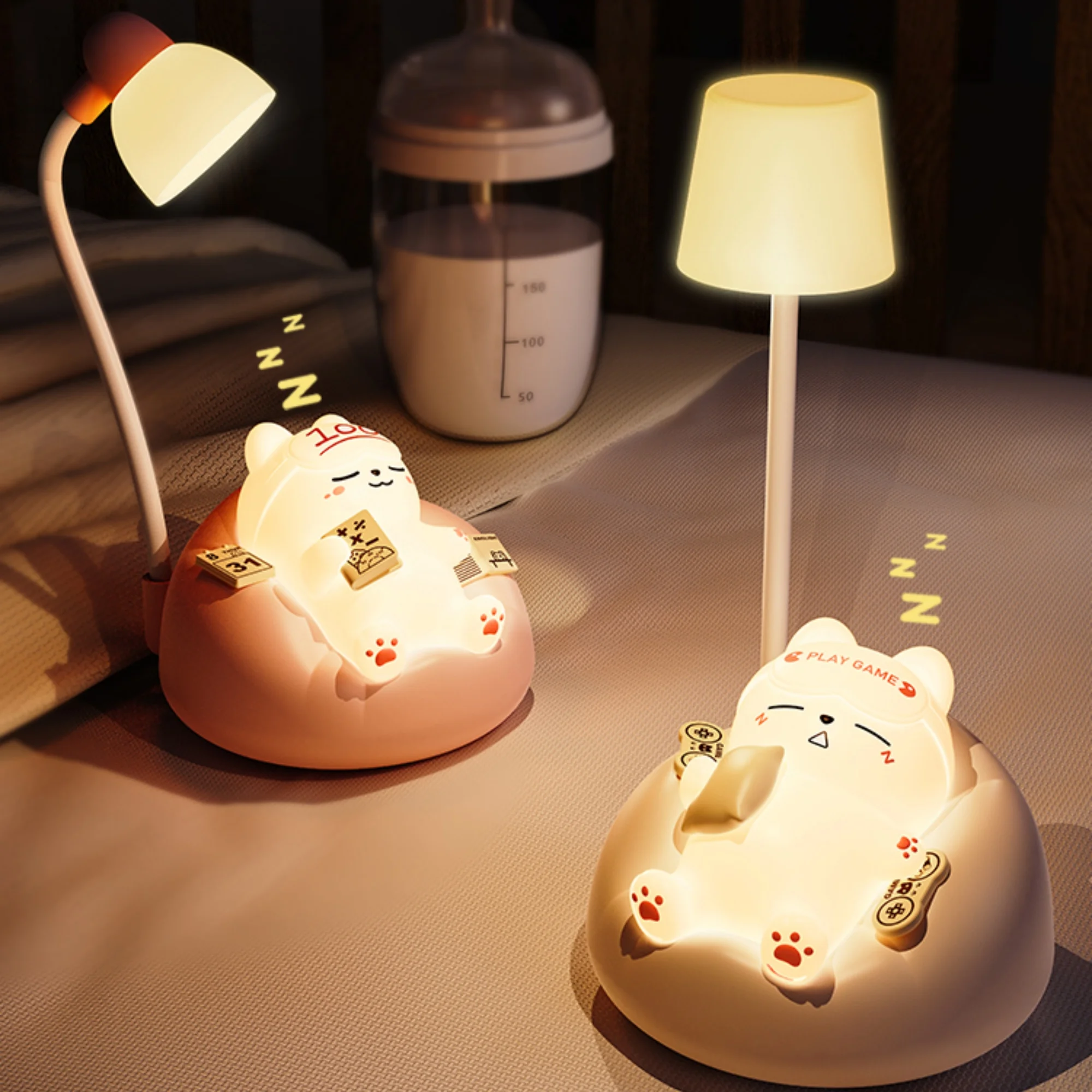 1pc sleeping cat night light, USB charging, 3-level brightness adjustment, pat light, decompression light, atmosphere light.