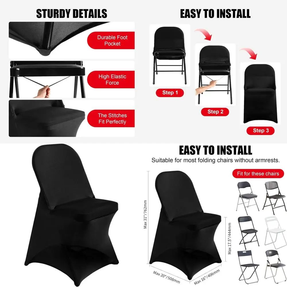 

Чехлы для стульев из спандекса - черные, 50 шт., универсальные моющиеся чехлы, съемные чехлы для кухонных стульев, идеально подходят для свадеб