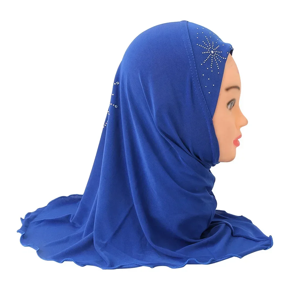 2-6Y Muslim Kid Hijab Girls One Piece Amira Instant Scarf Islam Ready To Wear Head Wrap Prayer Turban Rhinestone Shawl Headscarf