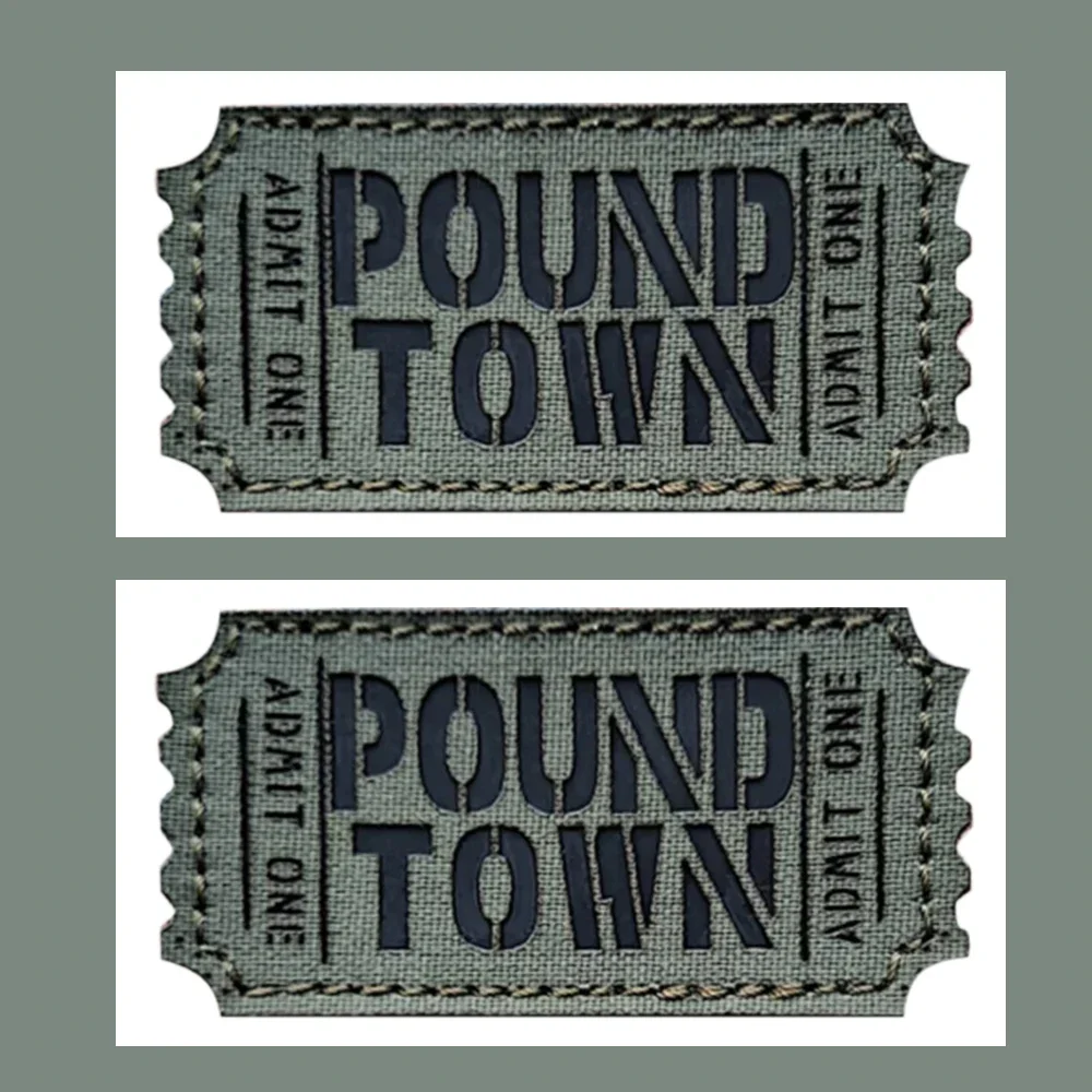 Army Green Pound Town Admit One Ticket Black IR Funny Letter Patch For Bag Hat Shirt Army Label Applique Bag Sew-on Hat