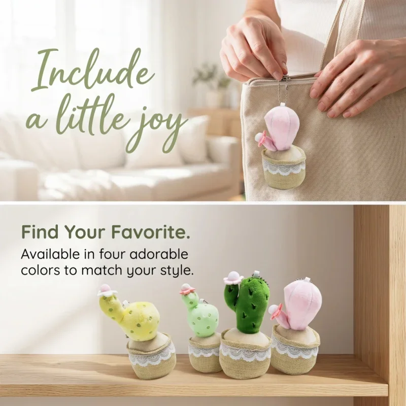 Cute Succulent Cactus Plush Keychain Ornament Multi-color Small Stuffed Potted Plant Doll with Linen Pot for Office Car Decor
