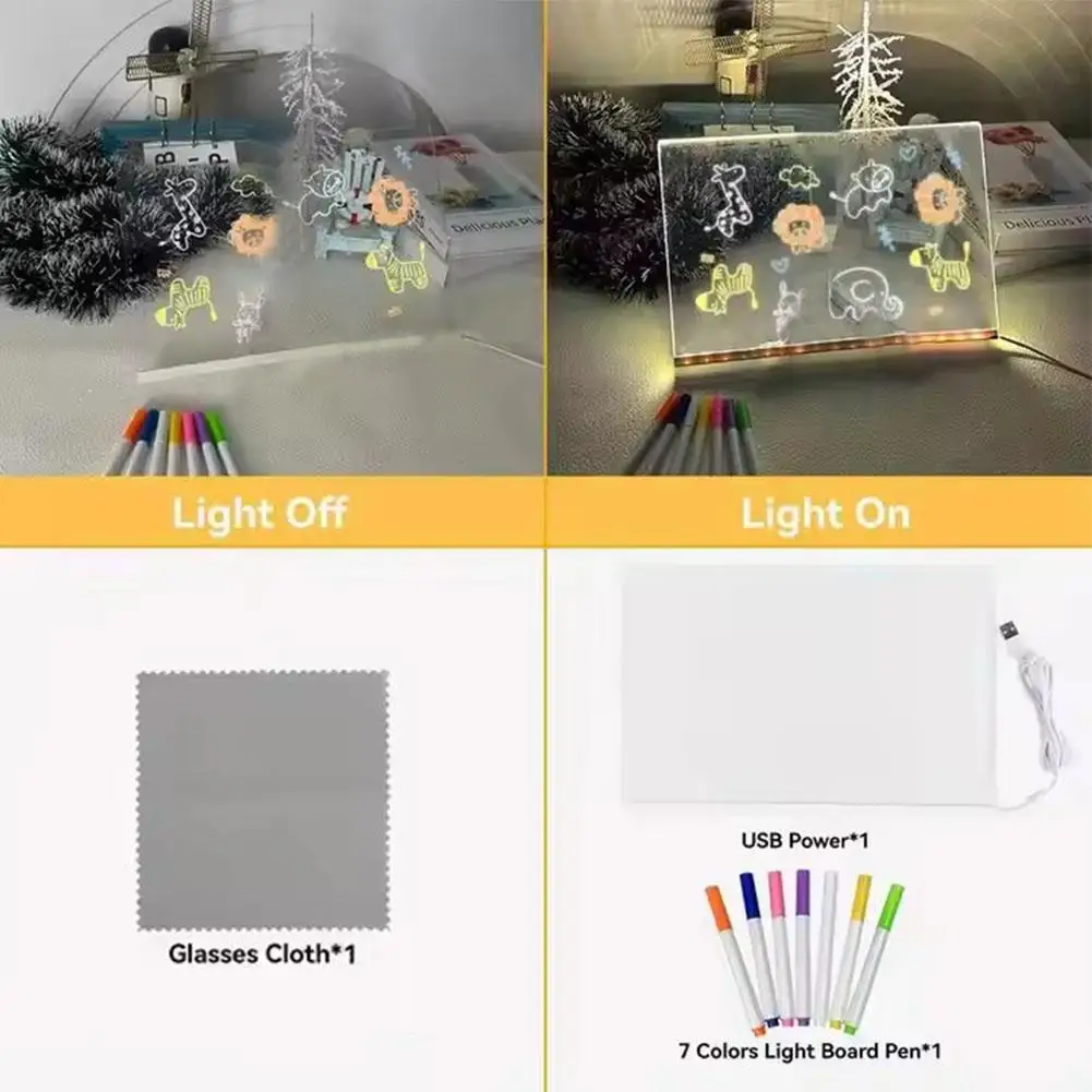 LED Light Up Drawing Board for Kids USB Rechargeable Glow in The Dark Art Toy Creative DIY Puzzle Gift with Smooth Surface