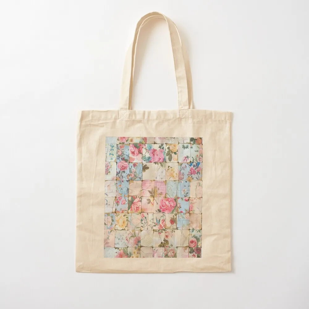 Grandmother's Patchwork Quilt Antique Shabby Chic Handmade Needlepoint Style Tote Bag tote bags cloth bags foldable reusable bag