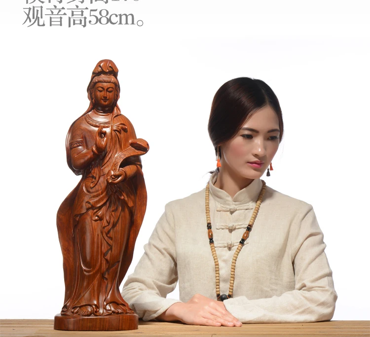 58CM large Huge effective blessing Luck safe RUYI godness Guanyin Bodhisattva Buddha Handmade Yellow pear wood carving statue