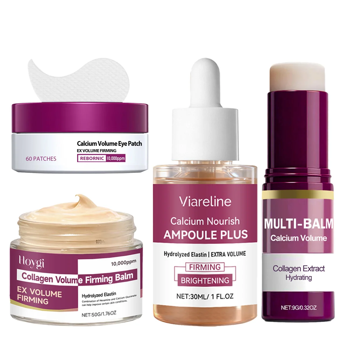 Calcium Skincare Set-Antioxidant Firming Serum Cream Fade Fine Lines Brighten Eye Patches Multi Balm Collagen Boosting Face Care