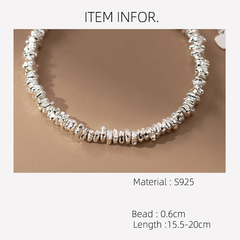 La Monada 15.5+4.5cm Handcrafted 925 Sterling Silver Bracelet With Silver Nuggets Rope Hypoallergenic Women's Jewelry Adjustable