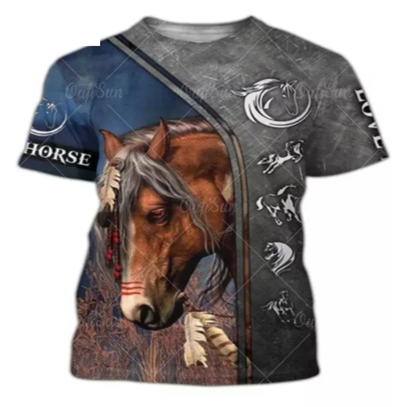 

3D Print Horse Graphic T Shirts For Men New In Casual Short Sleeve O-Neck Oversized T-shirt Tee Men's Animal Horse Print Tshirt