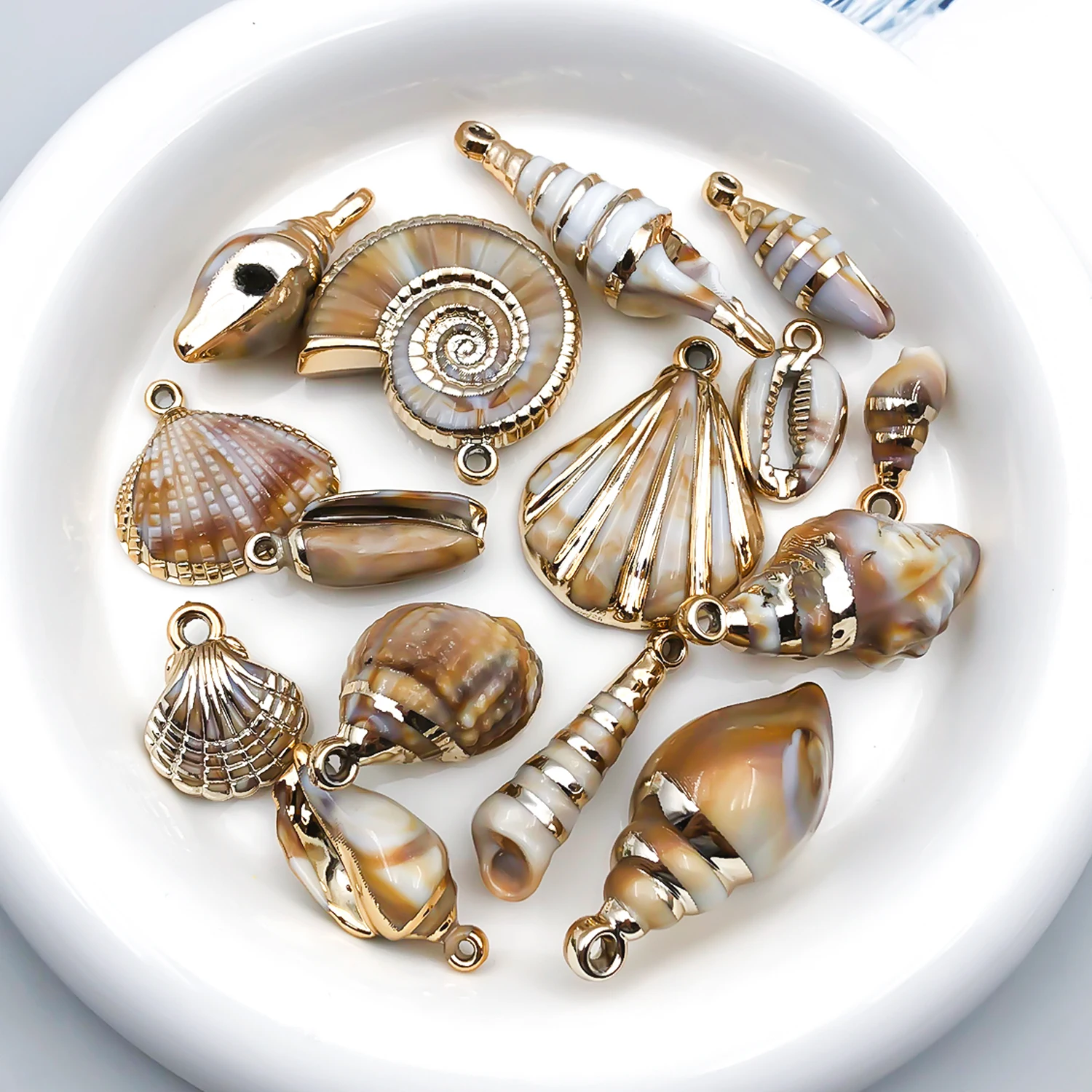 5pcs/15pcs Acrylic Golden Ocean Shell Pendant Jewelry Making DIY Keychain Earrings Charms for Jewelry Bracelets Necklace