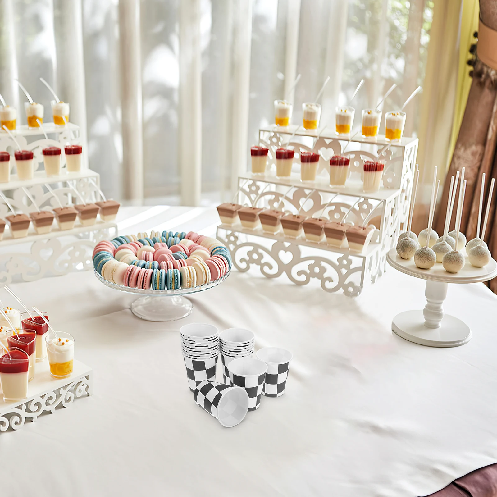 

20 Pcs Checkered Paper Checkered Cups 250ml Black White Disposable Party Wedding Birthday Party Cups Tableware