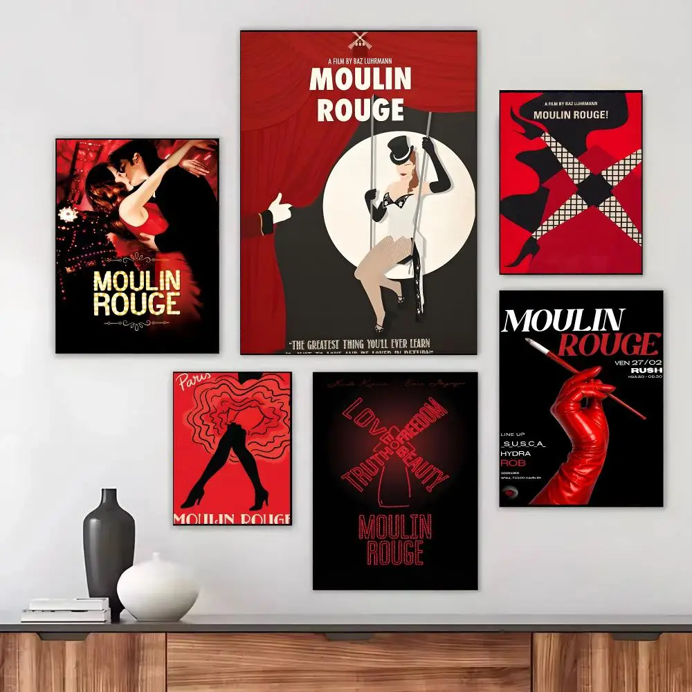 Love Movie M-Moulin Rouge Poster Self-adhesive Living Room Bedroom Party Bar Decor Moisture-proof Fade-resistant