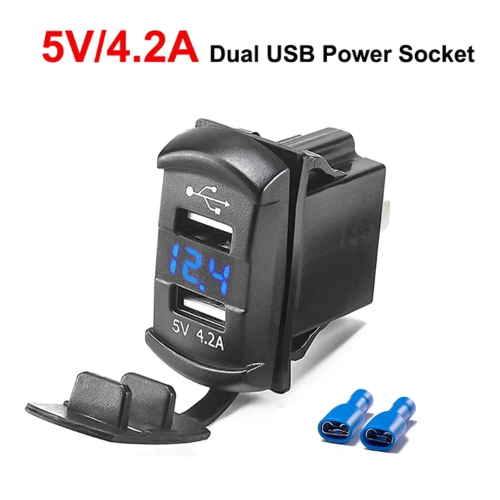 

Автомобильное зарядное устройство с двумя USB-розетками, вольтметр, светодиодный цифровой адаптер питания, водонепроницаемый 12-24 В для Rocker Marine, панель переключателей, автомобильные аксессуары