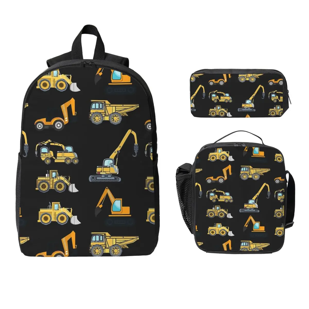 

Construction Truck Excavator Backpack Boys Girls BookBag School Bag Computer Shoulder Bags 3ps Insulated Lunch Bag Pencil Case