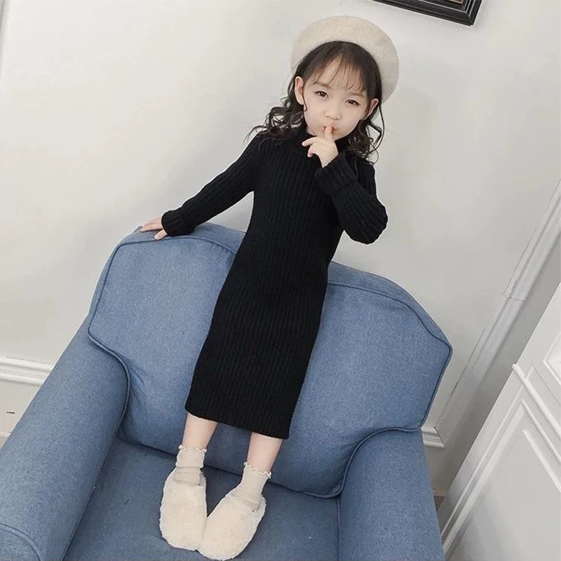 Autumn Winter Teen Girls Sweater Dress New Fashion Long Style Woolen Sweater For Girl Knitted Dress 3-12 Years Children Clothing