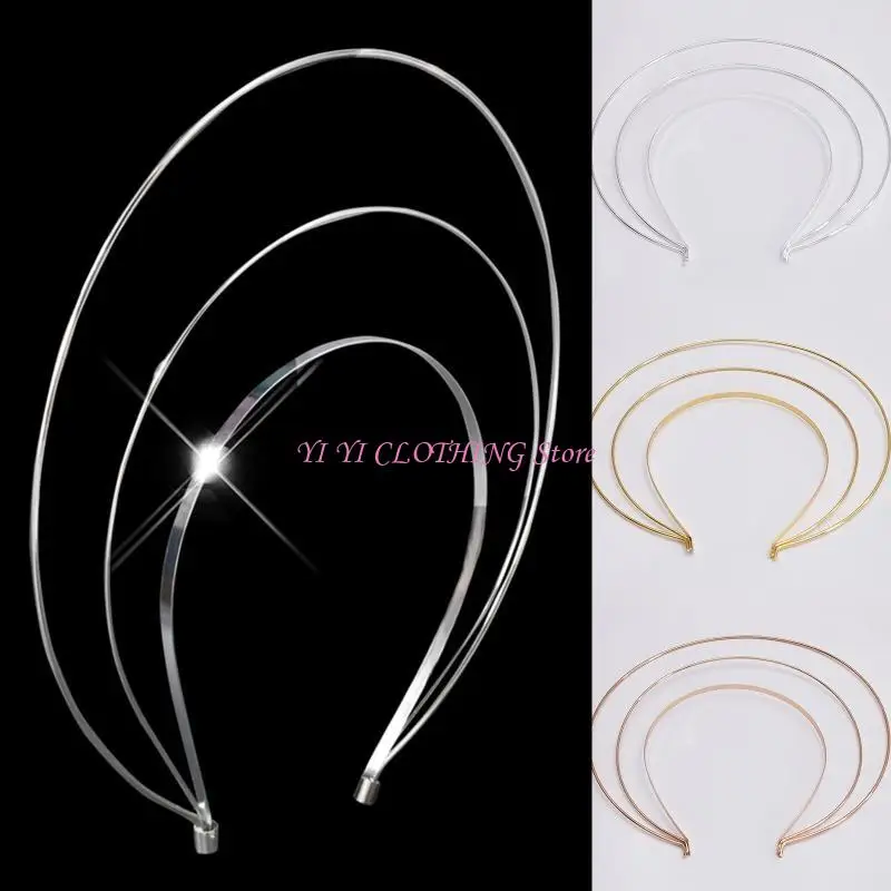 

N5KF Metal Hairband Two-line Bride Crown Headdress Gold Silver Hairwear for Head Hair Bands Base Setting Jewelry Components