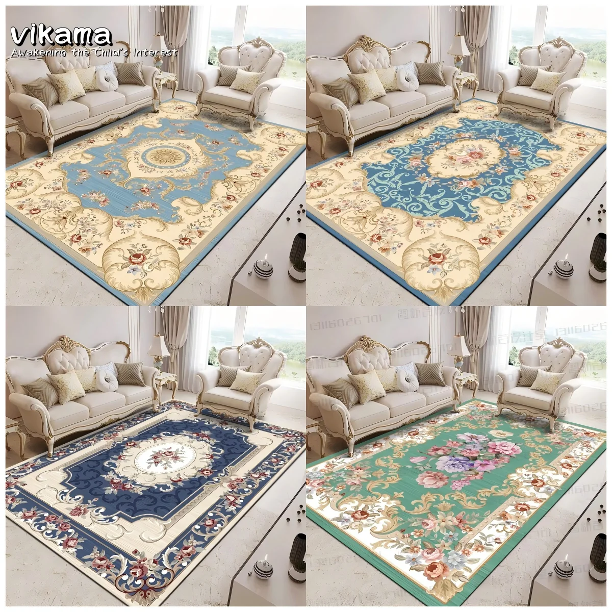 

VIKAMA Scandinavian Antique Style Loop Pile Carpet Waterproof Living Room Sofa Bedroom Cloakroom Floor Mat Home Decoration