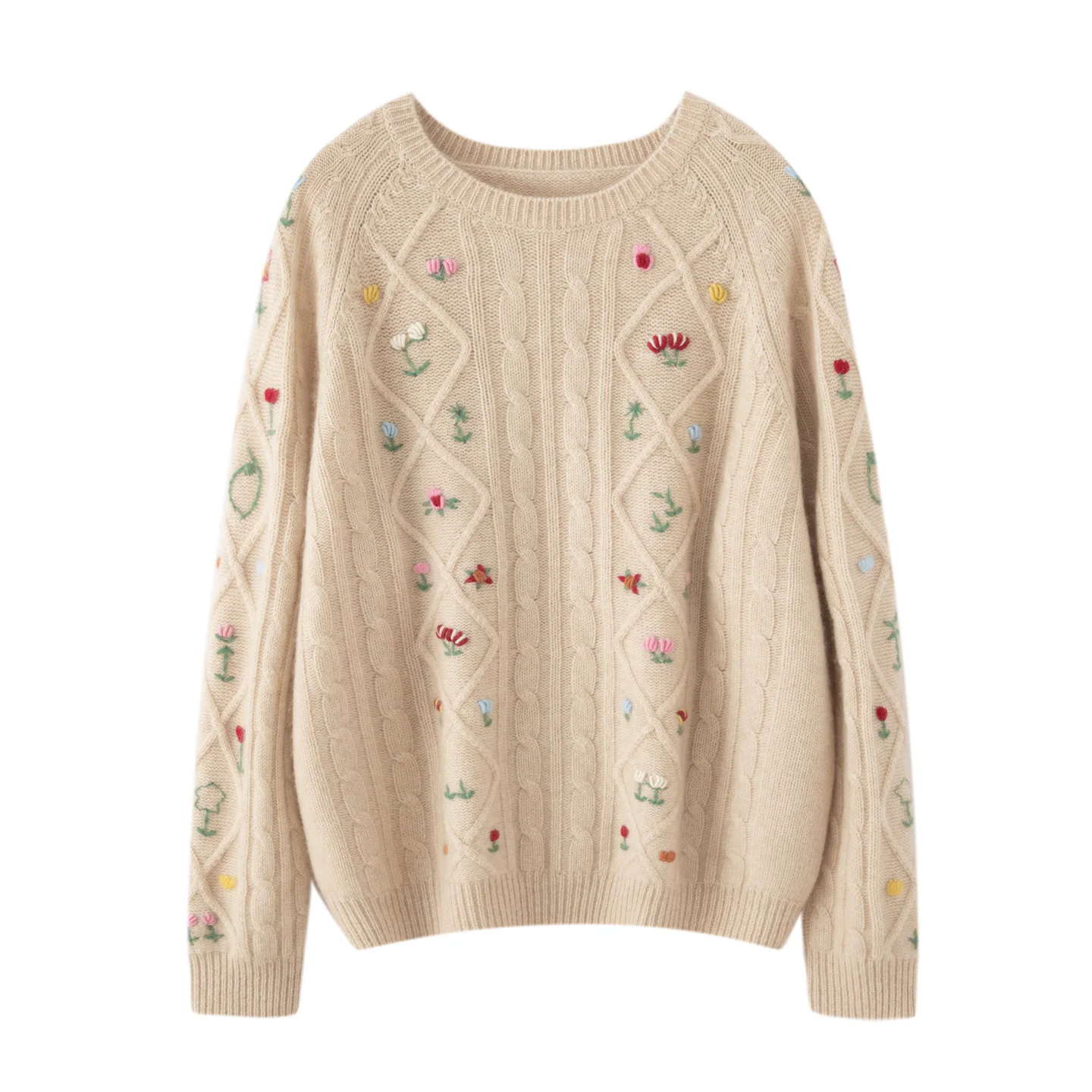 

Осень-зима 2022, 100% кашемировый свитер, новый универсальный женский жаккардовый свитер с круглым вырезом, свободный теплый трикотаж из козьего кашемира, топы