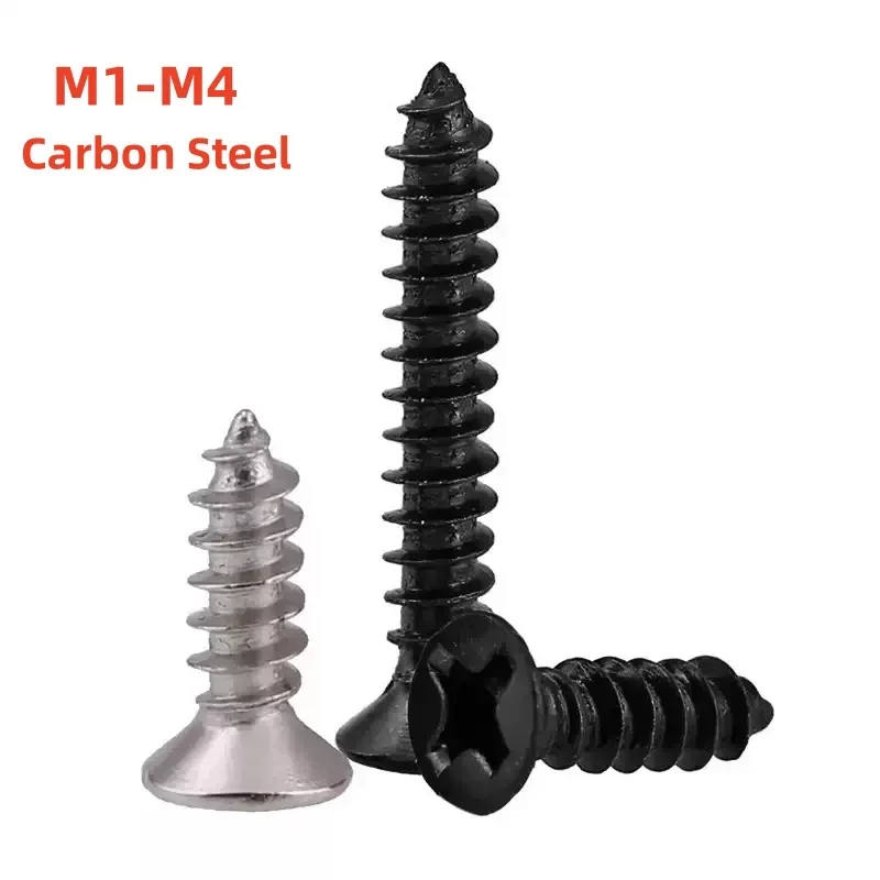 M1-M4 Nickel Plated Carbon Steel Black Cross Recessed Countersunk Flat Head Tapping Screws Length: 3-25mm