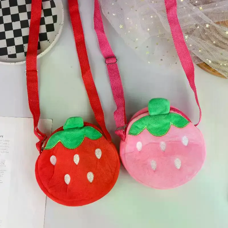/HTF/Cartoon Strawberry Plush Crossbody Bag Cute Strawberry Shoulder Bag Phone Bag Coin Pouch Wallet For Kid Adults Gift