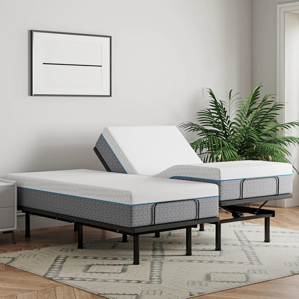 

Adjustable Bedstead and 14 Inch Carbon Gel Memory Foam Mattress, Power Folding Metal Bedstead, Independent