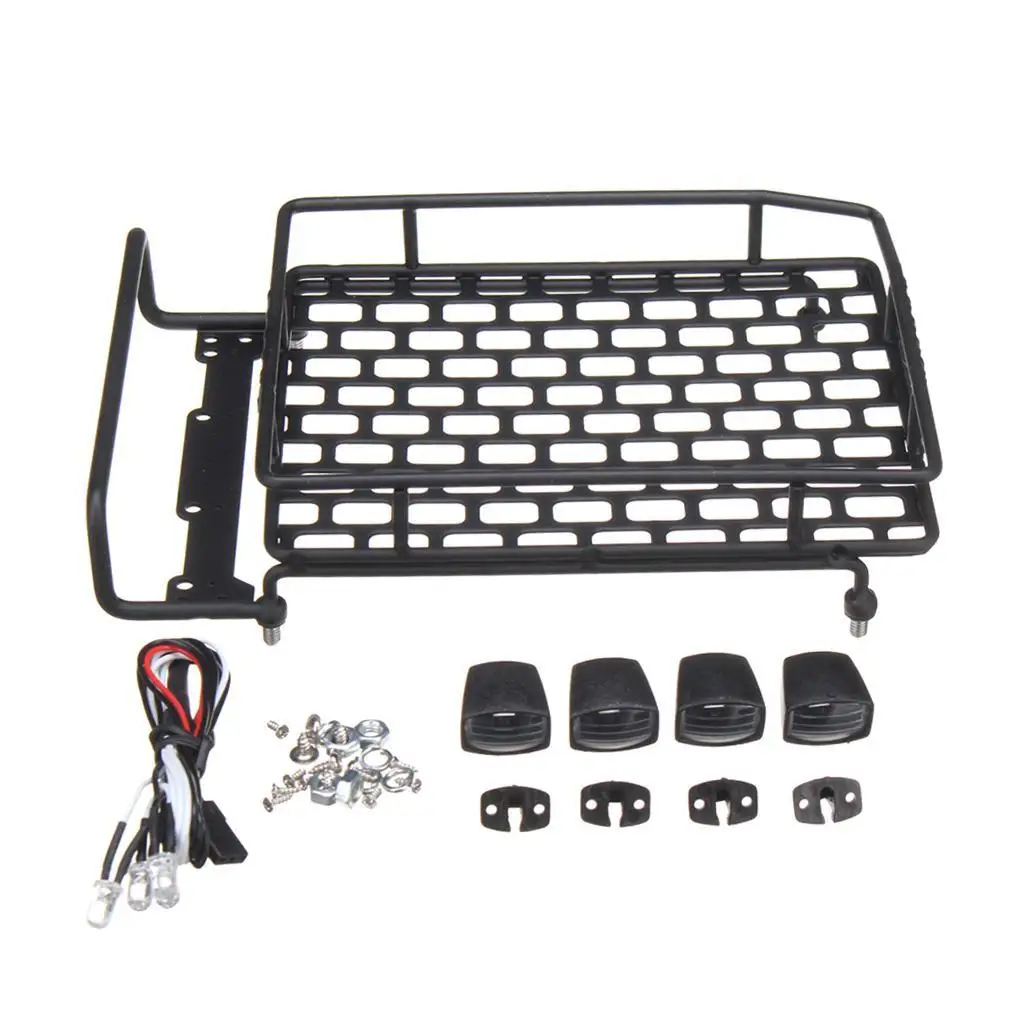 타미야 CC01 SCX10 Axial 515B용 랭글러 대형 루프랙 루프랙 루프 캐리어 4 LED 라이트 바 포함 썸네일 2