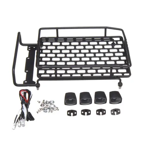 Imagen 2 del producto Portaequipajes para techo de coche, portaequipajes de gran tamaño con barra de luz LED de 4 Wrangler para Tamiya CC01 SCX10 Axial 515B