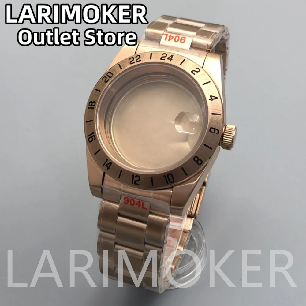 LARIMOKER 39mm Silber Roes Gold Schwarz Uhrengehäuse Saphirglas 24H Feste Lünette passend für NH35a PT5000 Uhrwerk Herrenuhrenteile