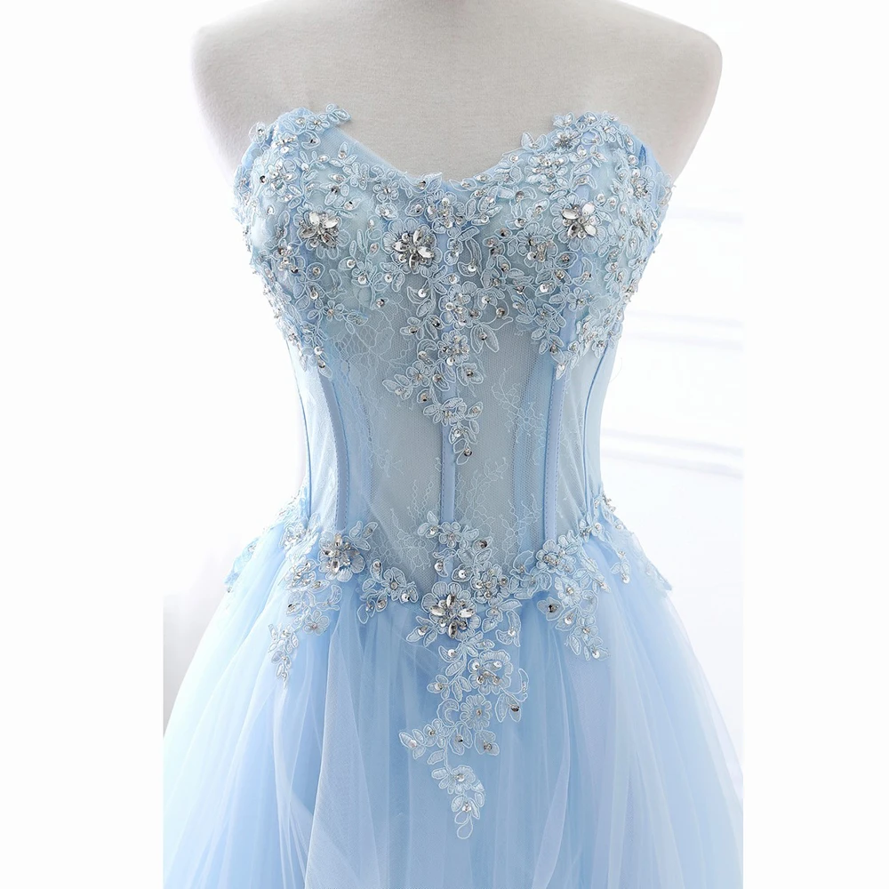 

Элегантные небесно-голубые вечерние платья Милая Quinceanera Платья Длинные тюлевые кружевные аппликации из бисера Женское вечернее платье Sweet 16