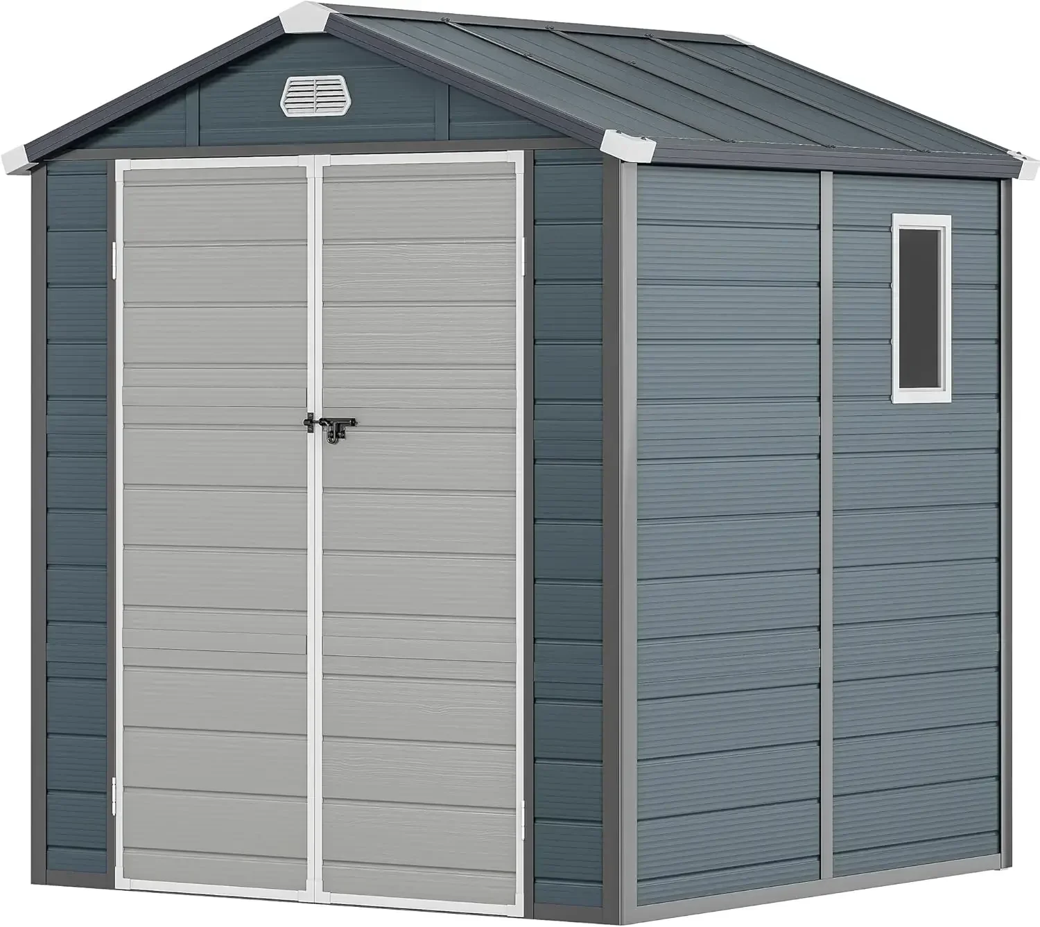 &6.3x6.2FT Outdoor Resin Storage Shed All Weather Plastic Shed with Lockable Doors Window Vents Plastic Tool Shed for Backyard