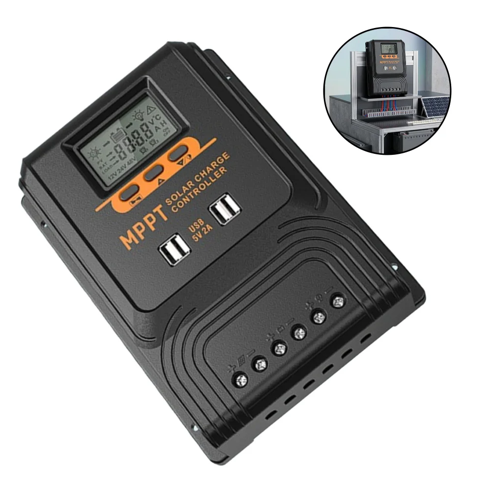 50A Solar Charge Controller Auto 12V 24V 36V 48V Detection, LCD Display For Off-Grid RV Battery System