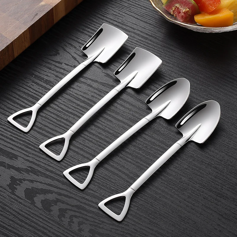 2/4/8PCS Stainless Steel Coffee Spoon Creative Shovel Shape Tea Spoons Ice Cream Scoop Kitchen Accessories Tableware Cutlery Set