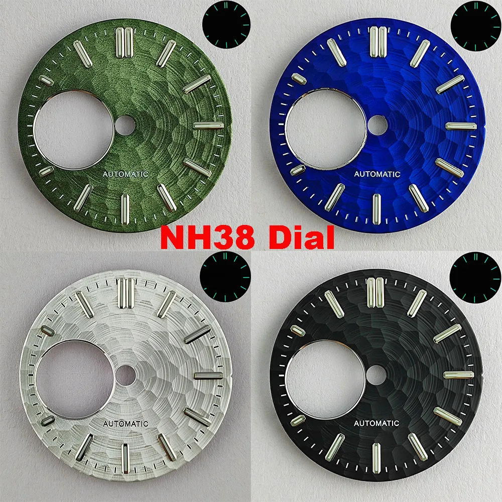 

Циферблат часов NH38 28,5 мм, зеленый светящийся сотовый циферблат NH38 подходит для аксессуаров для часов с механизмом NH38