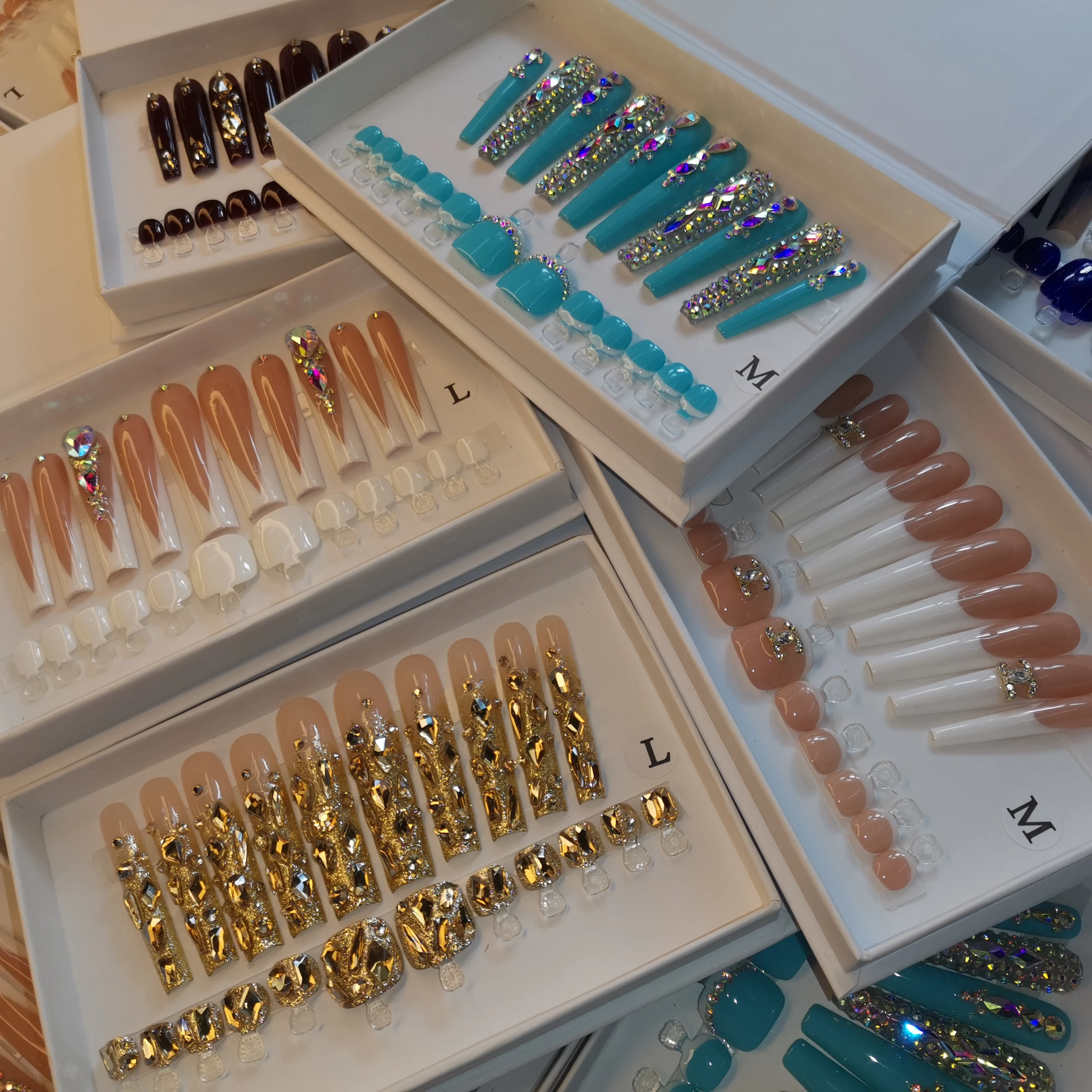 YTYIN تصميم خاص فريد من نوعه طلاء يدوي من الأكريليك أظافر صناعية طويلة على شكل نعش اضغط على الأظافر للأصابع والأصابع #5