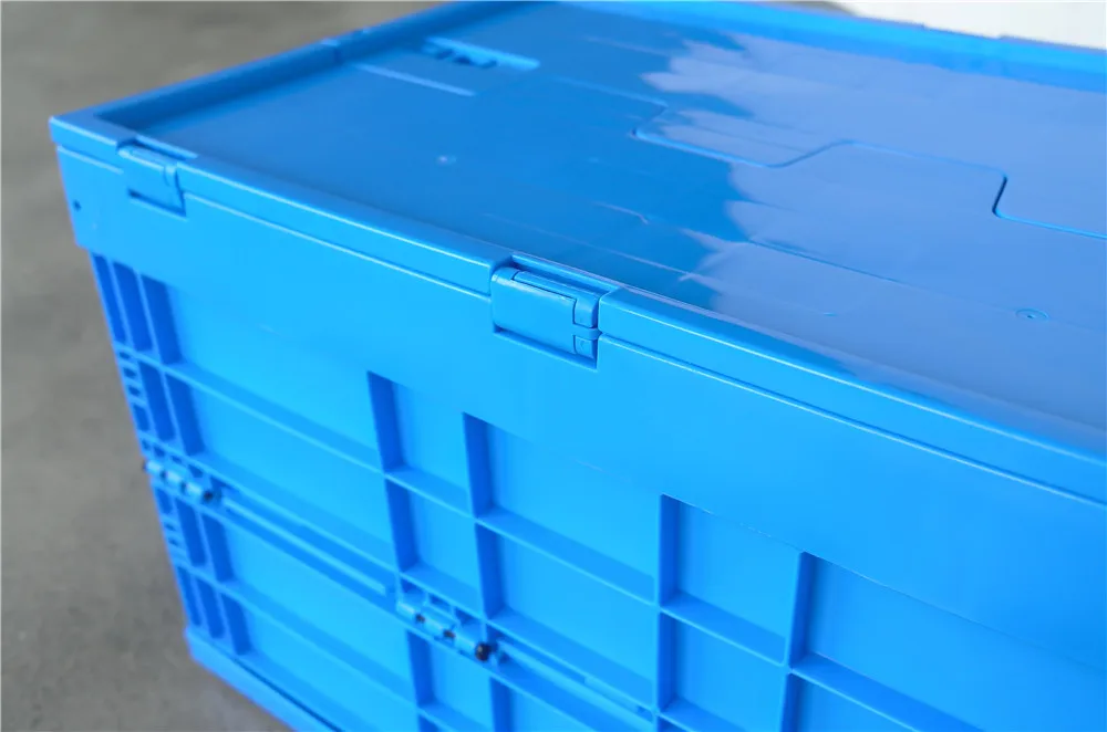 Customized Color Reusable Straight Wall 600x400x355 Mm Plastic Storage Box Container Collapsible Bin With Lid