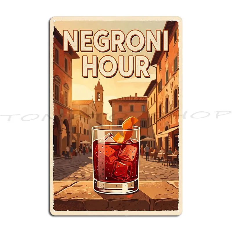 Negroni Hour Vintage Cocktail Metal Plaque Garage Mural Club Party Club Design Tin Sign Poster