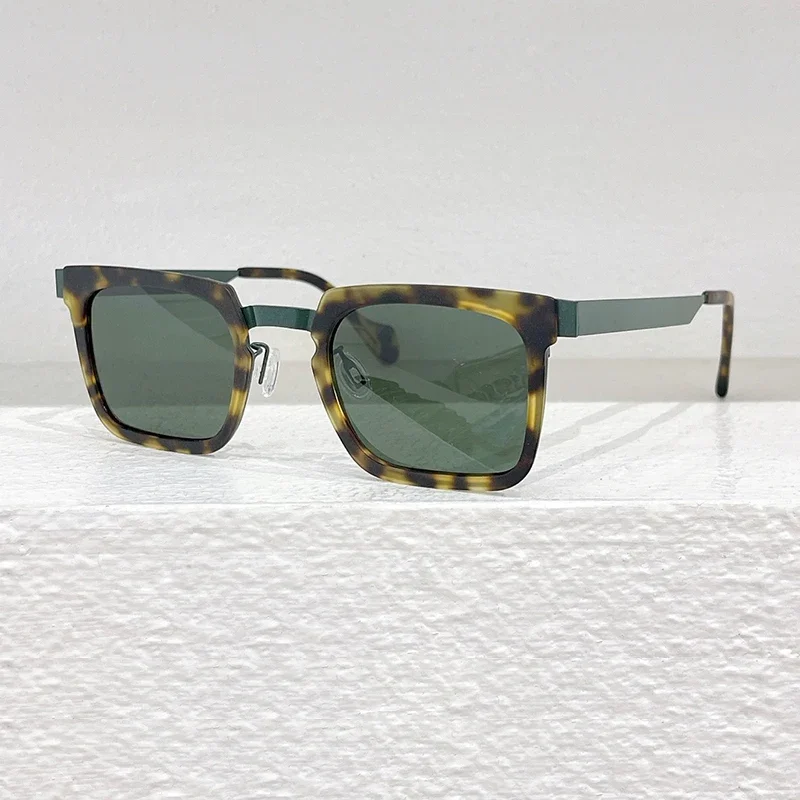 Высокое качество, винтажные квадратные солнцезащитные очки из ацетата из сплава для мужчин и женщин, японские дизайнерские брендовые модные очки ручной работы UV400