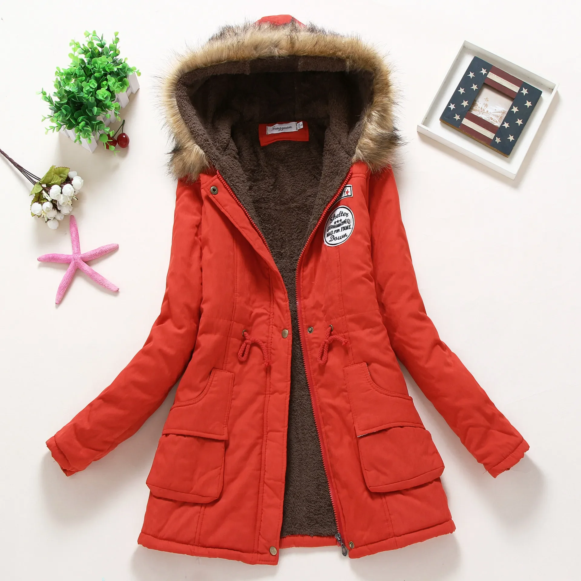 Women's Casual Hooded Jacket Polyester Peachskin Velvet Fabric Winter New Female Long sleeved lamb Coats Ladies Parkas S-3XL