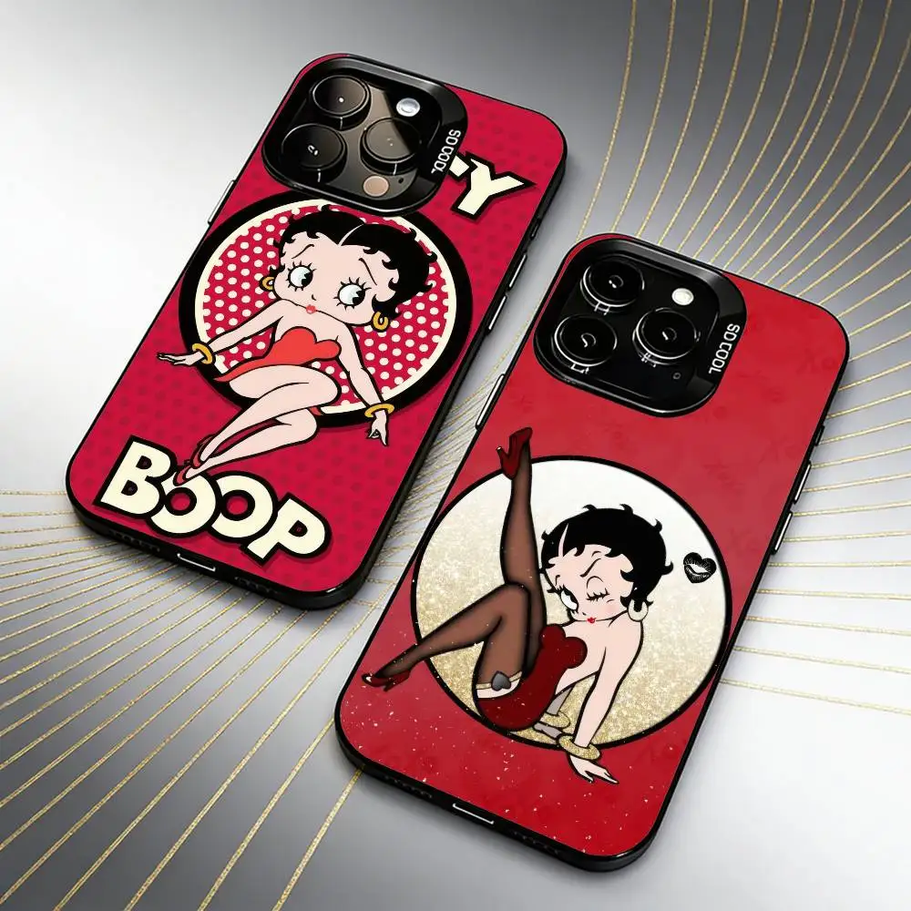 

Retro B-Betty-BoopS Cartoon Phone Case For iPhone 16 17 15 14 12 13 Pro Max Black Candy Matte Shockproof Cover
