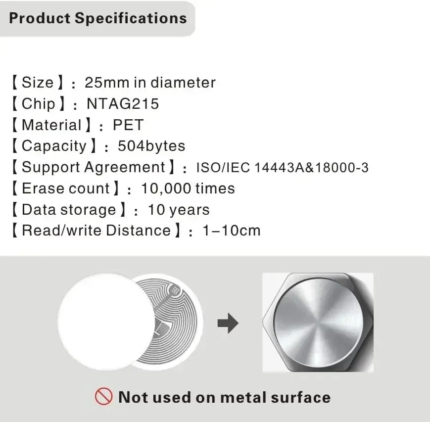 DIXSG NTAG213/NTAG215/NTAG216 NFC Tags Adhesive NFC Stickers Chip Rewritable Memory Ntag 213 215 216 NFC Tags 504 888 Bytes