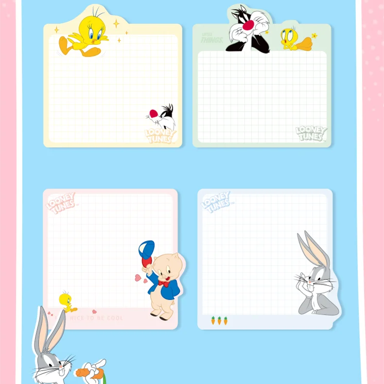 4Pcs Deli BT100 Looney Tunes Bugs Bunny Pad Notes Sticky Note Ahesive Kawaii  Memo Pads Office School Stationery