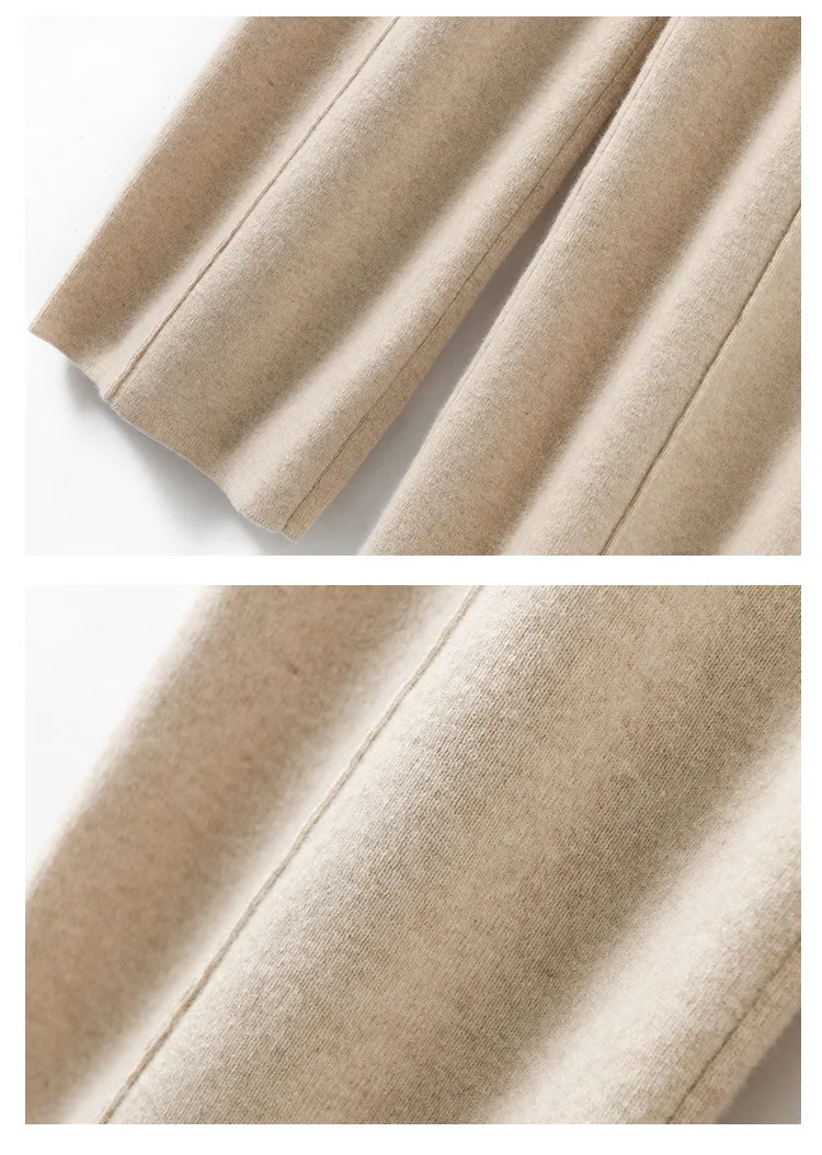 Neue Herbst-Winter-Strickhose für Damen mit weitem Bein, Kordelzug, elastischem Bund, lockerer Passform, weiche, warme, lässige, gerade geschnittene Strickhose – Detail 8