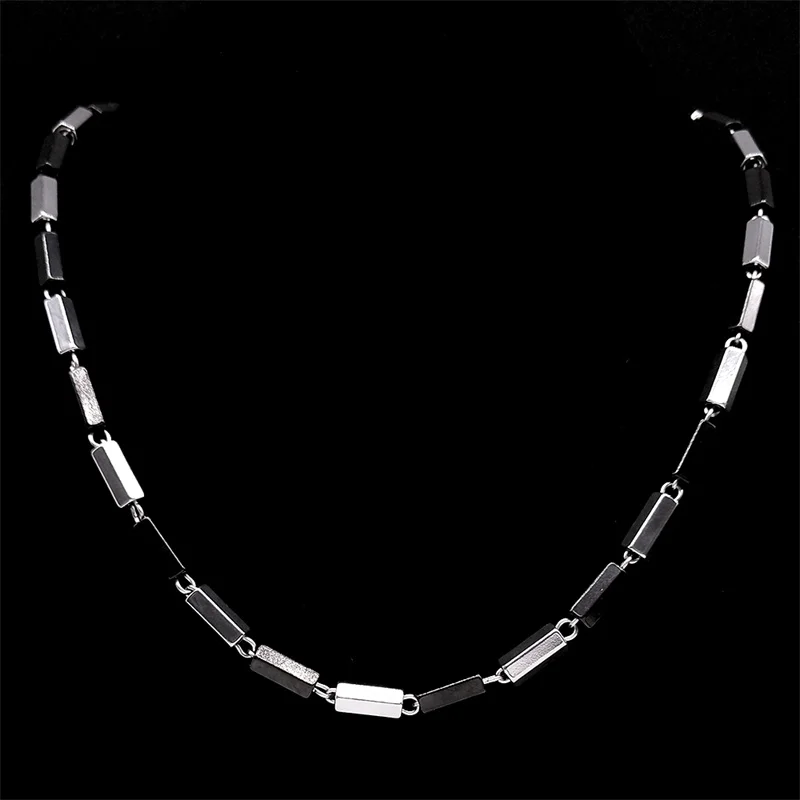 Vintage Black Silver Color Chain Link Necklace for Men Stainless Steel Hip Hop Fashion Male Boyfriend Gift Jewelry collar hombre